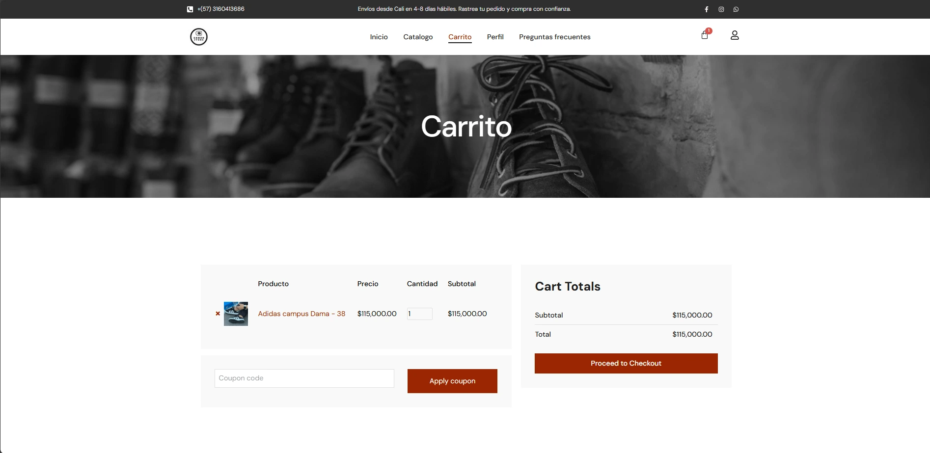 Vista del carrito de compra en Gamanstore Carrito de compra