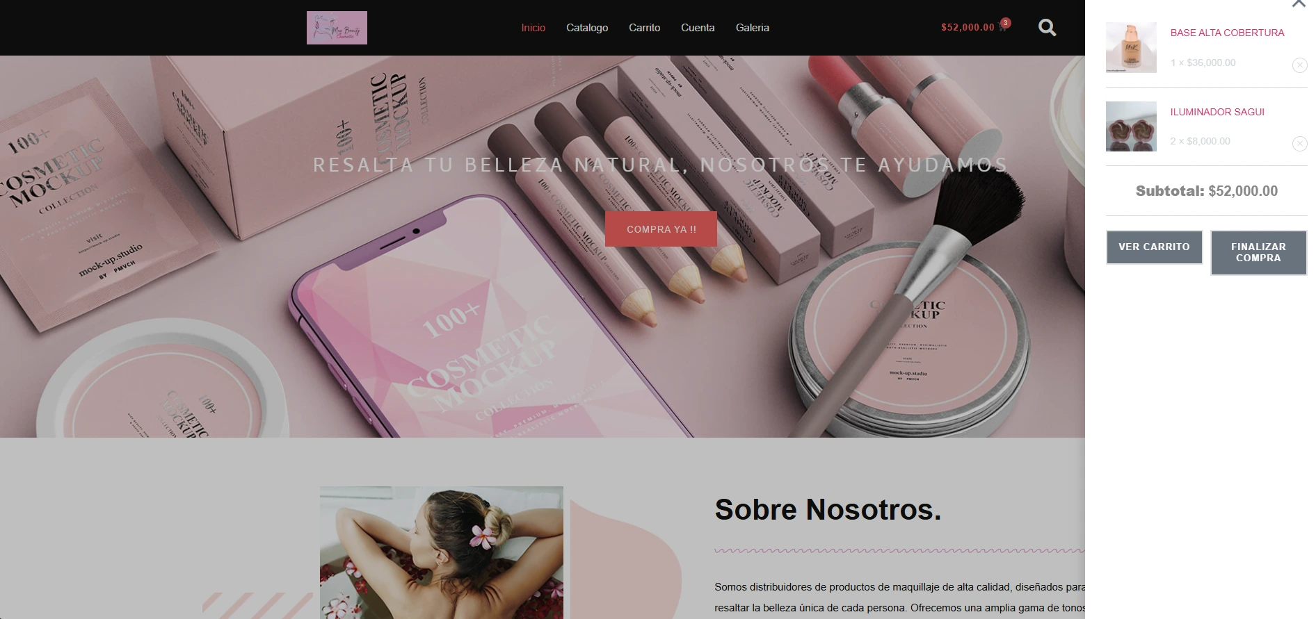 Vista del carrito de compra Carrito de compras en Max Beauty Cosmetic