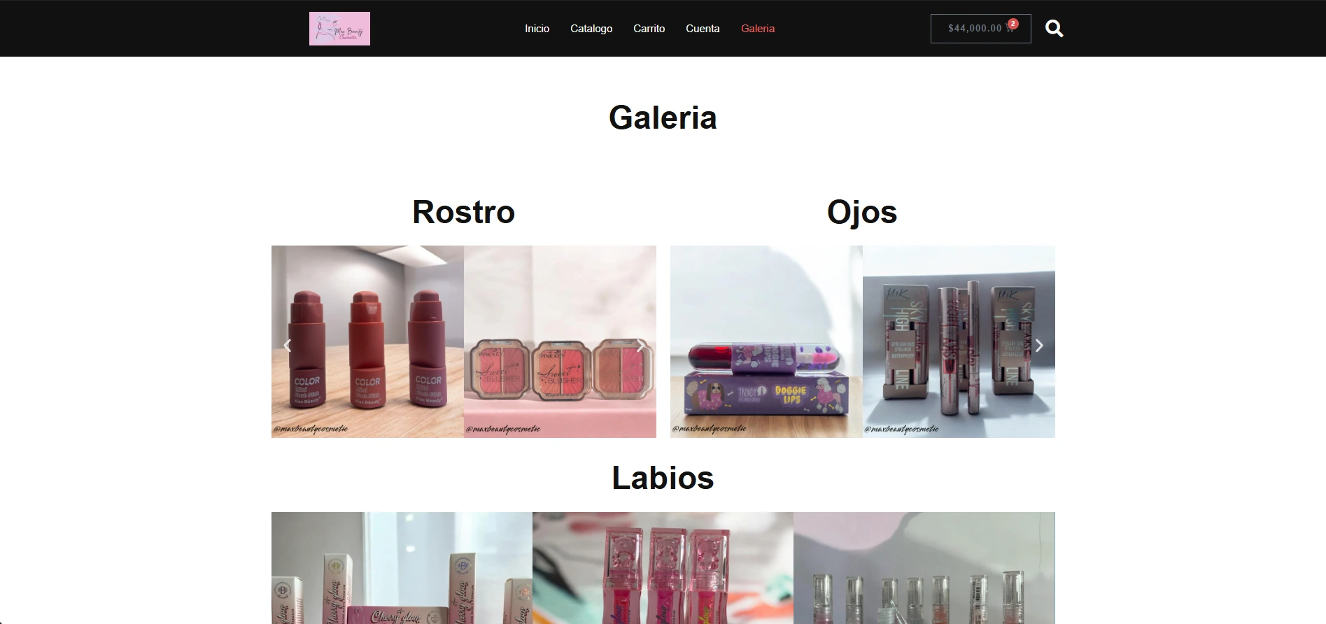 Galería de productos Galería visual de productos en la tienda