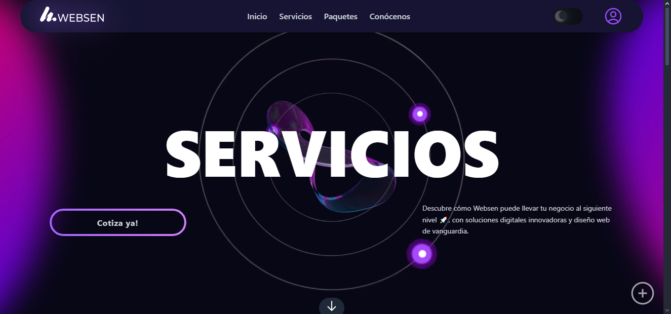 Vista de la página de servicios Página de servicios ofrecidos por WebSen